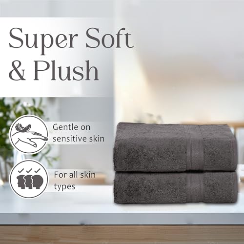 Ambra Linens 500 GSM Highly Absorbent Towels Set, 100% Cotton, Soft and Plush, All Seasons Use, Large, Everyday Use, Durable (2 Pieces of Bath Towel, Solid Grey) - Image 2