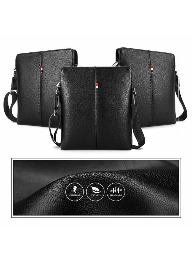 YumSur Mens Shoulder Bag, Genuine Leather Messenger Handbag Crossbody Bag for Men Purse iPad Bag for Business Office Work School with Adjustable Strap Black, Black, One Size - Image 3