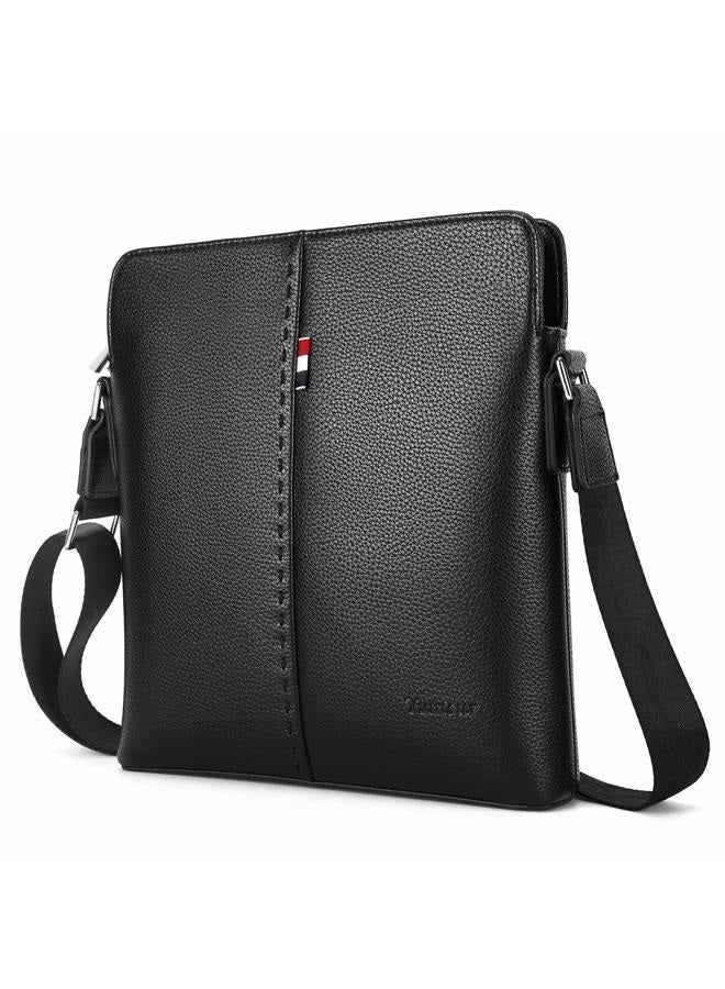 YumSur Mens Shoulder Bag, Genuine Leather Messenger Handbag Crossbody Bag for Men Purse iPad Bag for Business Office Work School with Adjustable Strap Black, Black, One Size - Image 1
