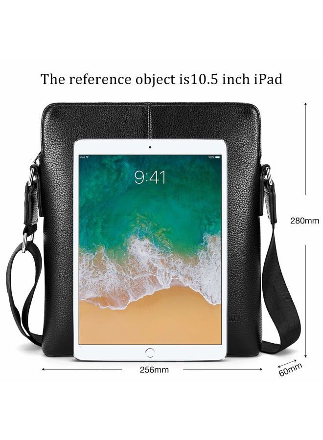 YumSur Mens Shoulder Bag, Genuine Leather Messenger Handbag Crossbody Bag for Men Purse iPad Bag for Business Office Work School with Adjustable Strap Black, Black, One Size - Image 5