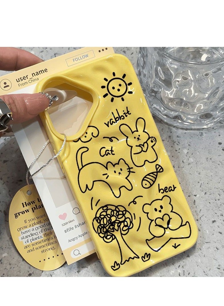 NIBEMINENT Line Animals Protective TPU Case Cover For IPhone 14 Pro Max, Yellow