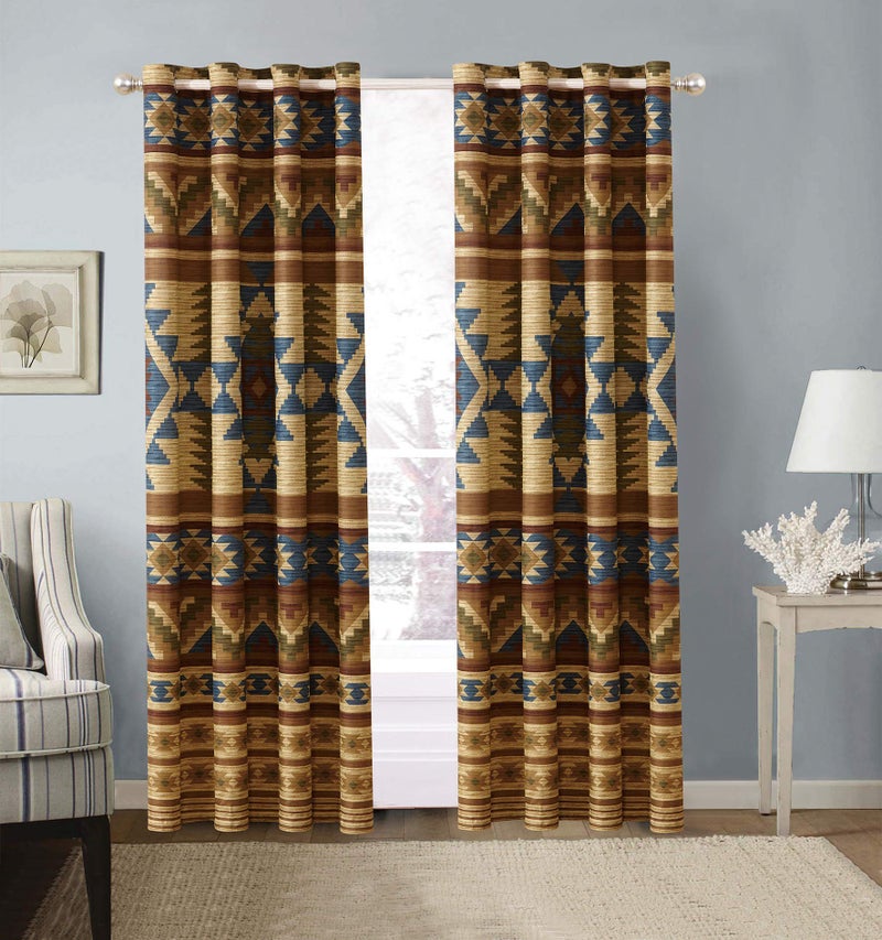 Western Essence Austin Rustic Western Southwest Native American Window Treatment Grommet Curtain Set in Beige Taupe Brown Blue and Green Colors - Austin Curtains (Taupe, Microfiber) - Image 3