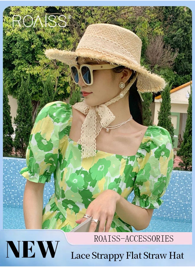 Lace Strappy Flat Straw Hat for Women Summer Beach Hat Vacation Sunshade Sunscreen Woven Hat with Chin Strap Fashion Accessories - pzsku/ZE78B70B9F82FEB901F81Z/45/_/1720429074/5404c62b-c635-456b-b128-0a23d6705840