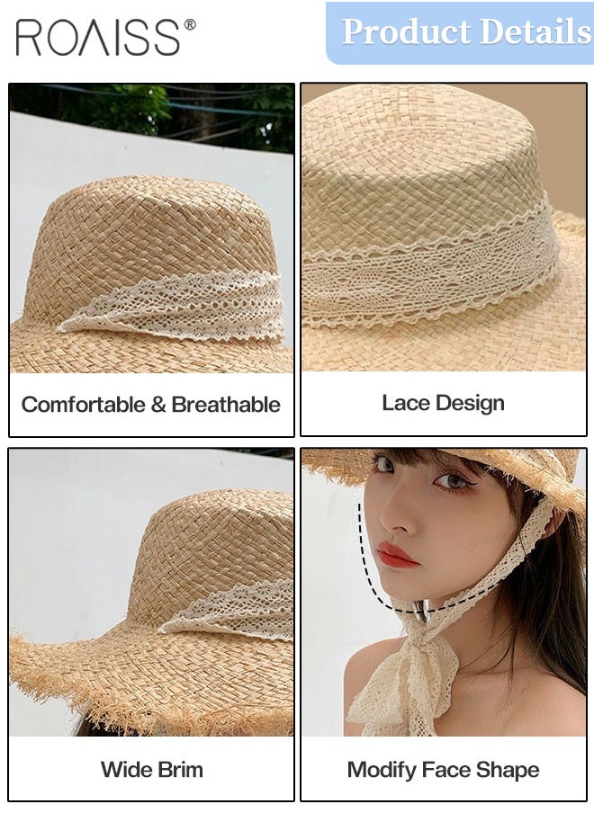 Lace Strappy Flat Straw Hat for Women Summer Beach Hat Vacation Sunshade Sunscreen Woven Hat with Chin Strap Fashion Accessories - pzsku/ZE78B70B9F82FEB901F81Z/45/_/1720778067/c5eddb2a-4f72-460d-bdb8-4ff068fc0844