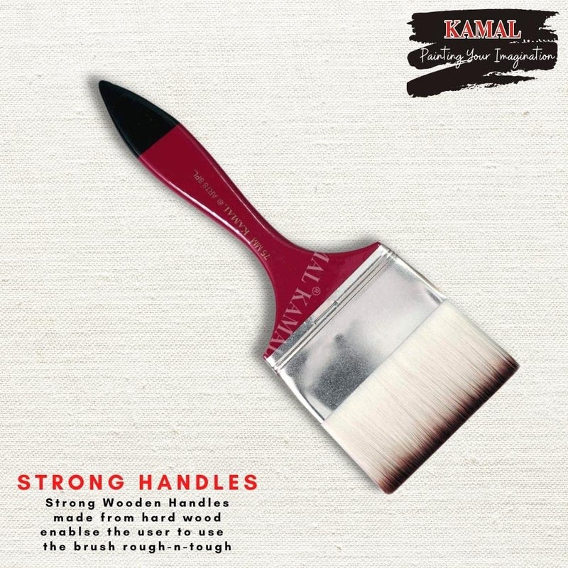 KAMAL Flat WASH (Chapta) White - Brown Synthetic TAKLON Hair Painting Brush - 75MM (3 inches) - Image 3