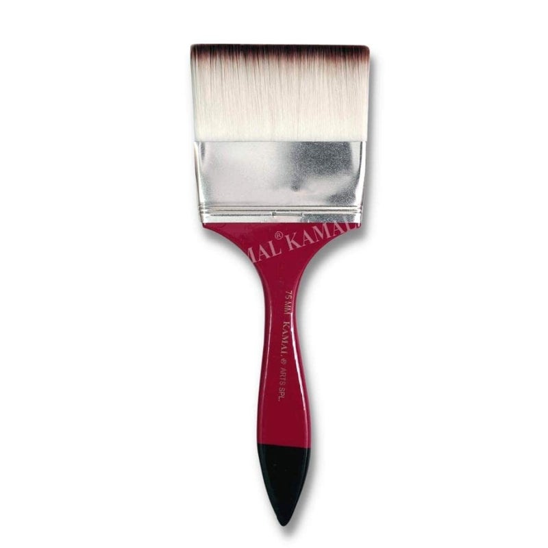 KAMAL Flat WASH (Chapta) White - Brown Synthetic TAKLON Hair Painting Brush - 75MM (3 inches) - Image 1