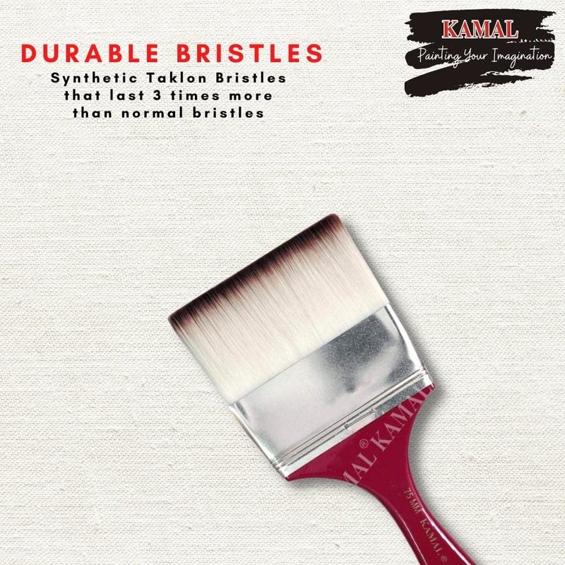 KAMAL Flat WASH (Chapta) White - Brown Synthetic TAKLON Hair Painting Brush - 75MM (3 inches) - Image 2