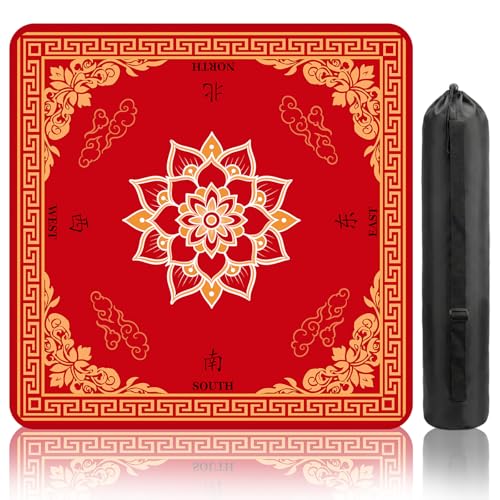 HEIFAM Mahjong Mat for Table Red Mahjong Table Mat 31x 31in NonSlip Noise Reduction Mah Jong Mat with Carrying Bag Game Table Cover for Mahjongs Poker Card Dominoes Christmas Birthday Gift - Image 1