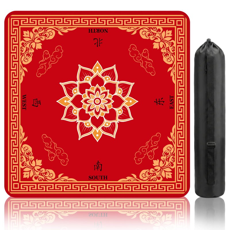 HEIFAM Mahjong Mat for Table Red Mahjong Table Mat 31x 31in NonSlip Noise Reduction Mah Jong Mat with Carrying Bag Game Table Cover for Mahjongs Poker Card Dominoes Christmas Birthday Gift - Image 3