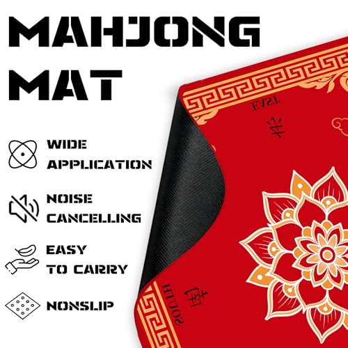 HEIFAM Mahjong Mat for Table Red Mahjong Table Mat 31x 31in NonSlip Noise Reduction Mah Jong Mat with Carrying Bag Game Table Cover for Mahjongs Poker Card Dominoes Christmas Birthday Gift - Image 5