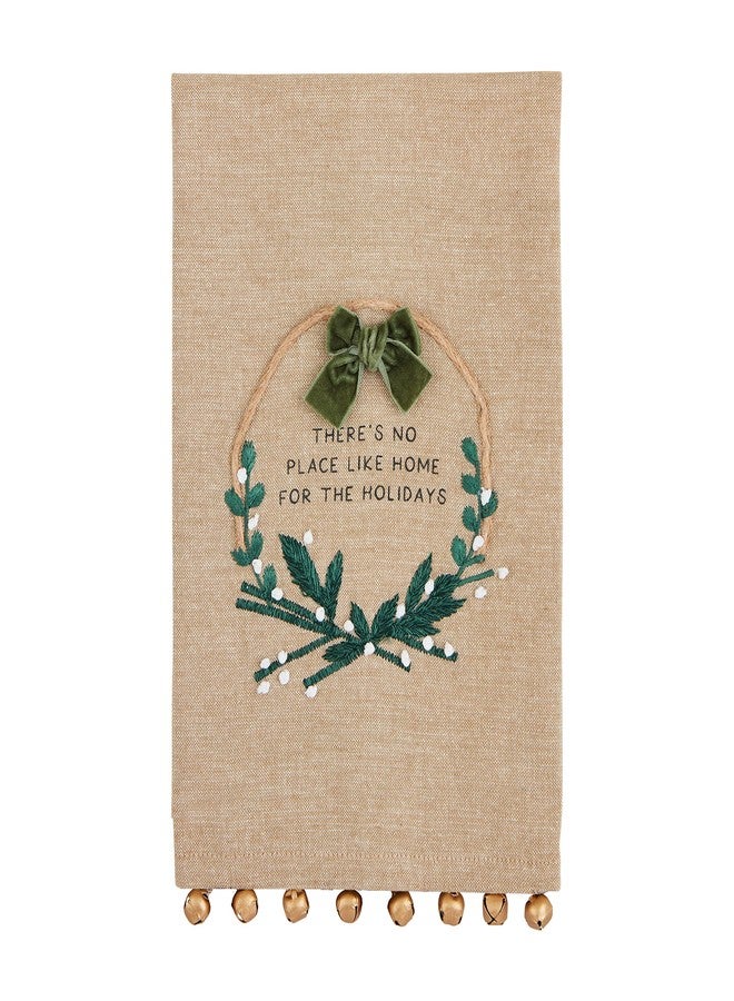 Mud Pie Embroidery Bell Christmas Towel, Wreath, 21" x 14" - Image 1
