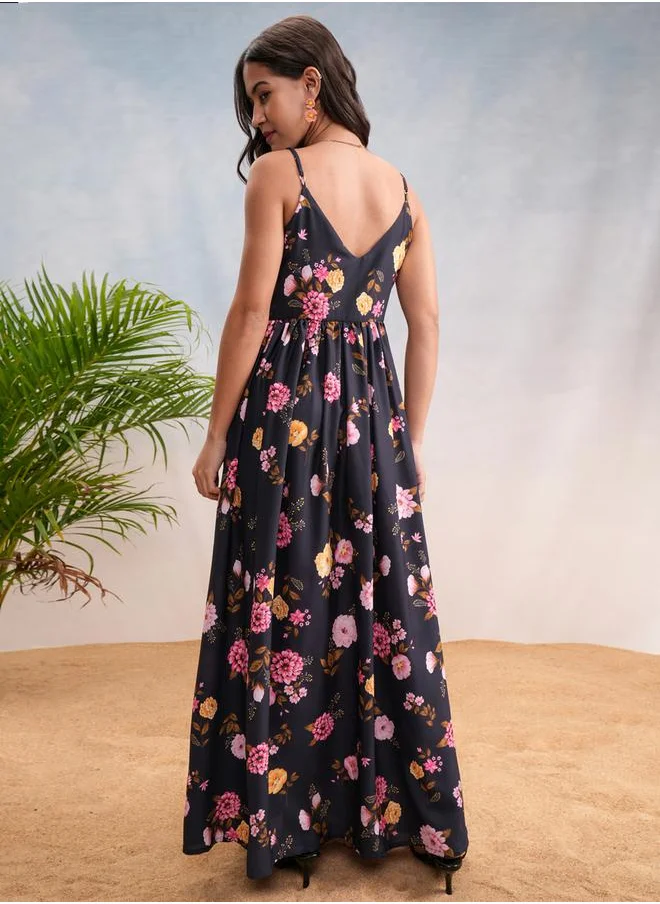 Vishudh Floral Print Strappy Maxi Dress by Styli
