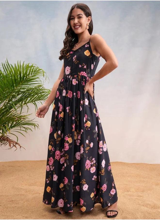 Vishudh Floral Print Strappy Maxi Dress by Styli