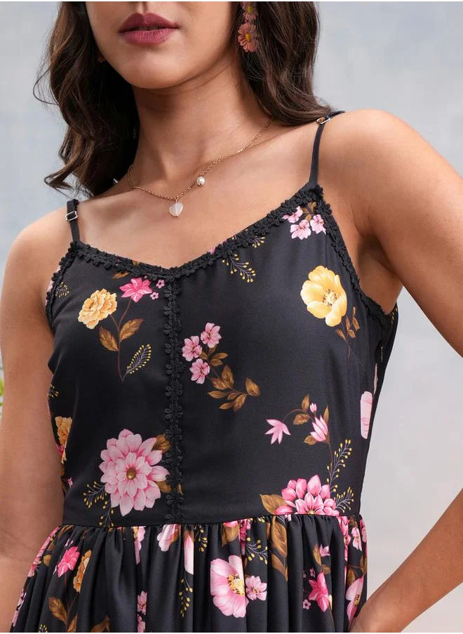 Vishudh Floral Print Strappy Maxi Dress by Styli