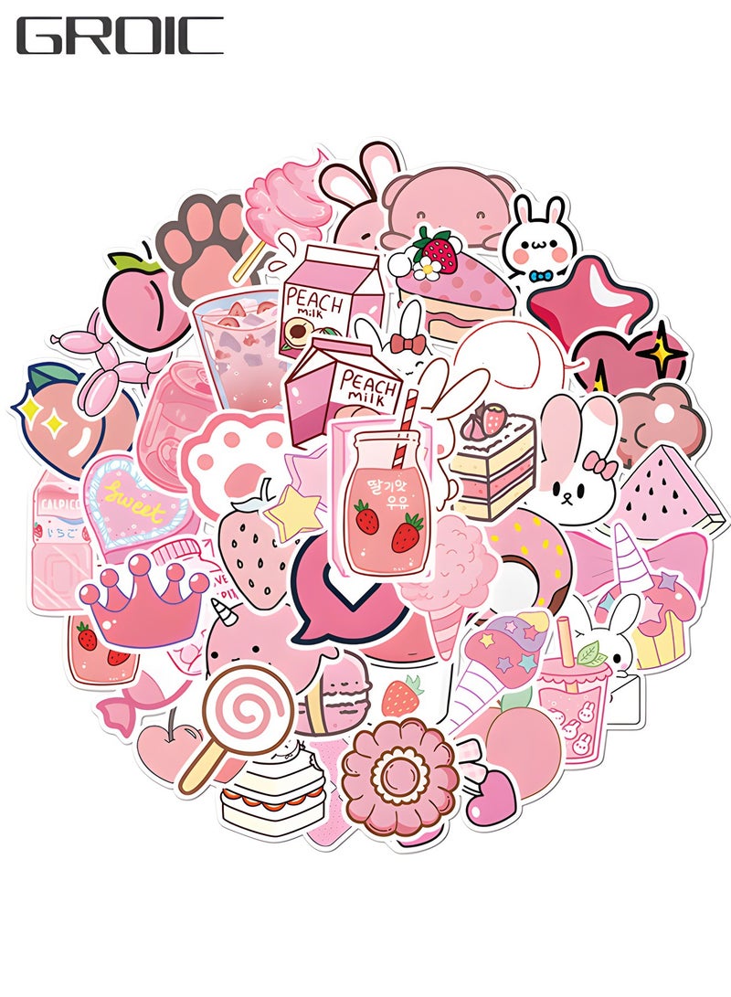 GROIC 50 Pcs Kawaii Rabbit Stickers,Girl's Pink Aesthetic Stickers,Waterproof Stickers Scrapbook Water Bottle Laptop Skateboard Journal Bicycle DIY Decals - Image 1