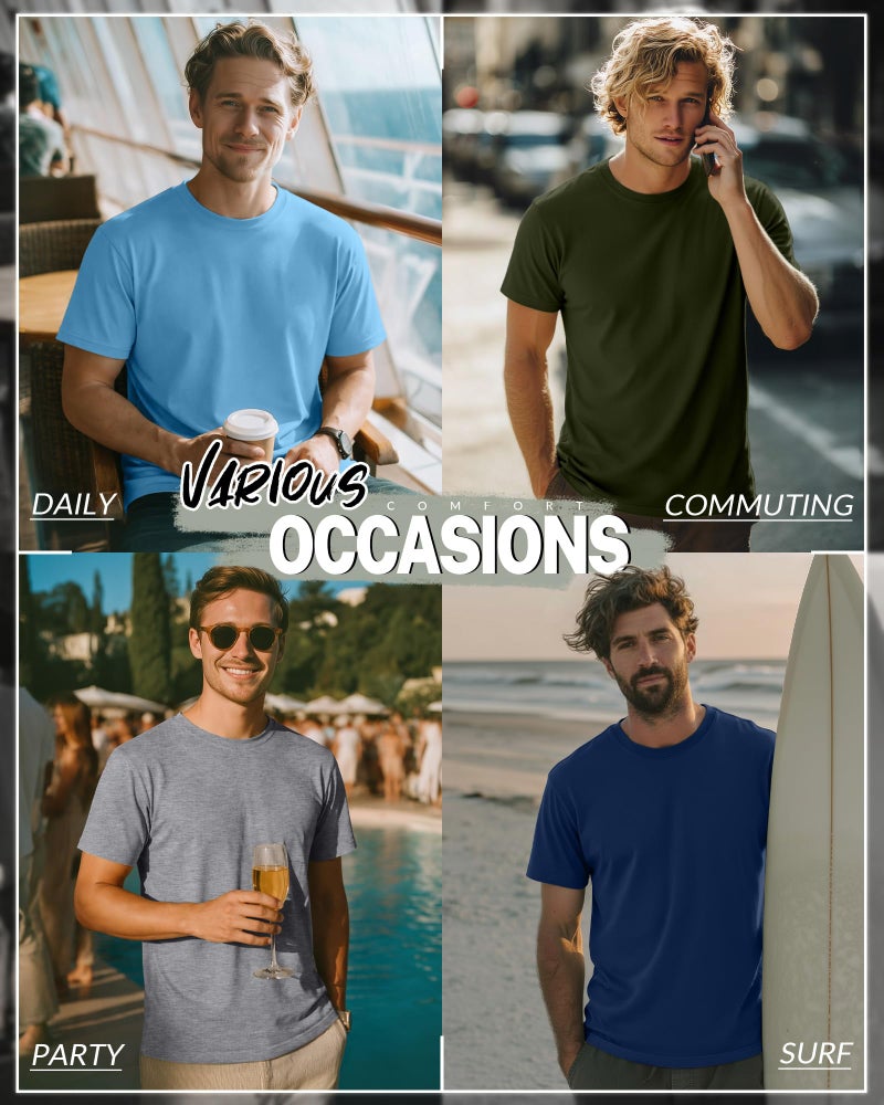 Ficerd 5 Pack Men's Big and Tall Shirts Short Sleeve Cotton Tee Summer Crew Neck Oversize Top Loose Fit Shirt Multipack(Large,Royal Blue, Light Gray, Army Green, Blue, Haze Blue) - Image 2