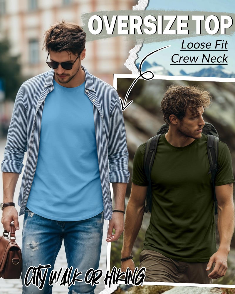 Ficerd 5 Pack Men's Big and Tall Shirts Short Sleeve Cotton Tee Summer Crew Neck Oversize Top Loose Fit Shirt Multipack(Large,Royal Blue, Light Gray, Army Green, Blue, Haze Blue) - Image 5