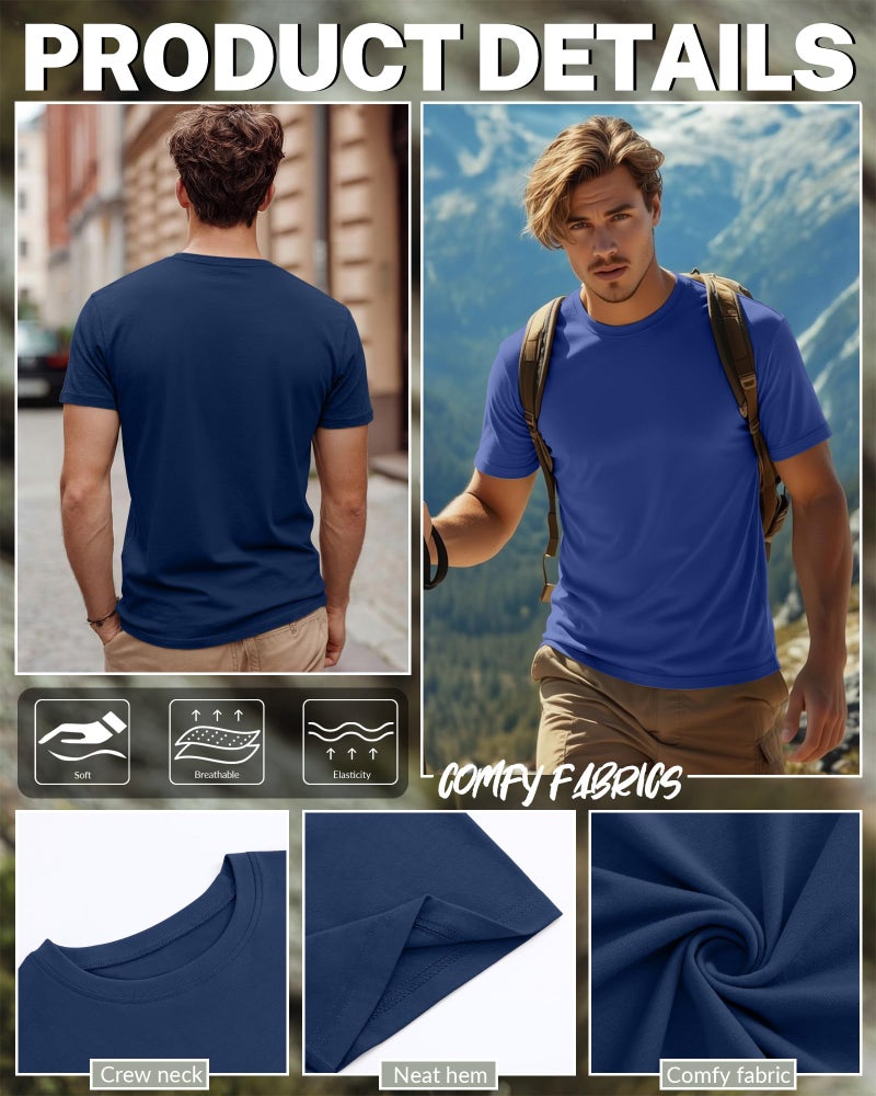 Ficerd 5 Pack Men's Big and Tall Shirts Short Sleeve Cotton Tee Summer Crew Neck Oversize Top Loose Fit Shirt Multipack(Large,Royal Blue, Light Gray, Army Green, Blue, Haze Blue) - Image 4