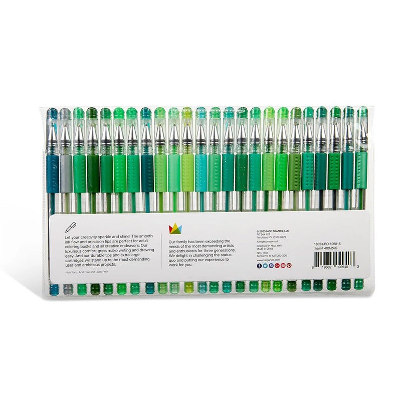 KINGART Green Tones Rollerball Gel Pens, Set of 24 Colors, XL Ink Cartridge - More Ink, All Ages, Writing, Coloring, Doodling, Scrapbooking, Journaling & More - Image 5