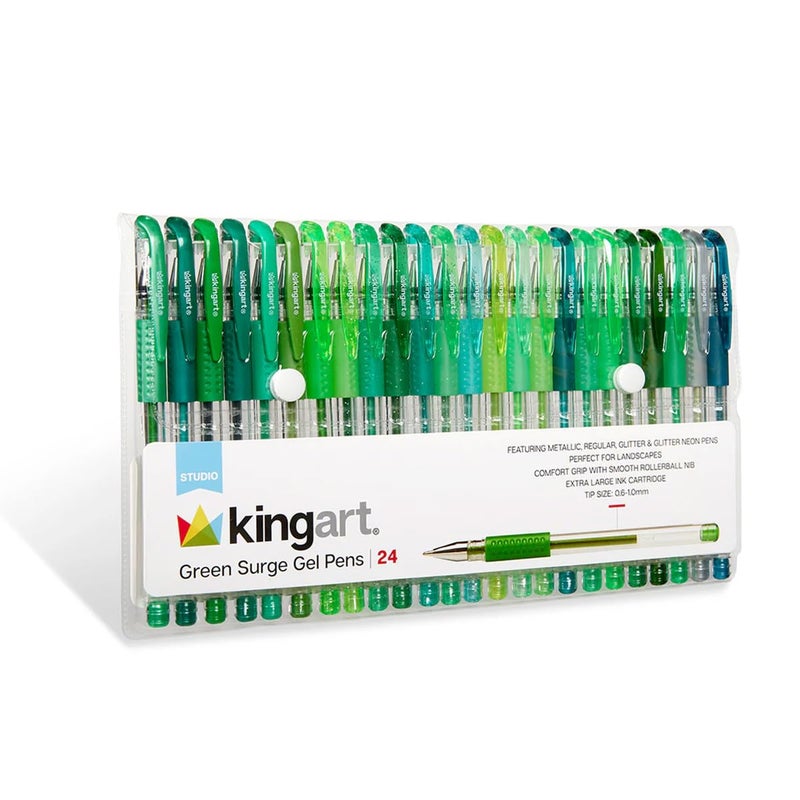 KINGART Green Tones Rollerball Gel Pens, Set of 24 Colors, XL Ink Cartridge - More Ink, All Ages, Writing, Coloring, Doodling, Scrapbooking, Journaling & More - Image 4