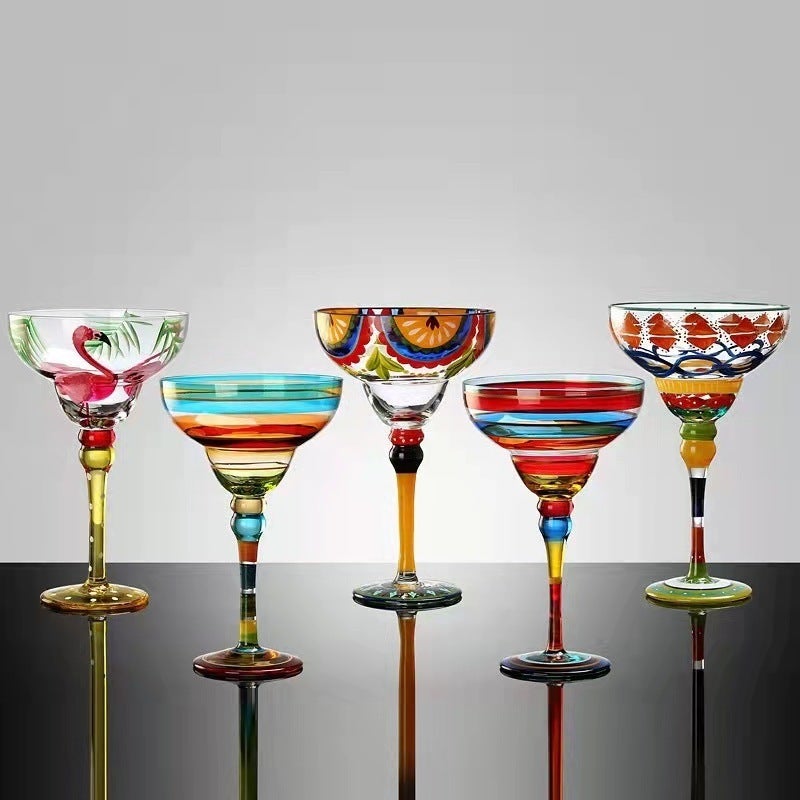 Painted Margarita Wine Glass Crystal Glass Hand-painted Cocktail Mug Alicia Home Goblet(True Red Margarita) - Image 4