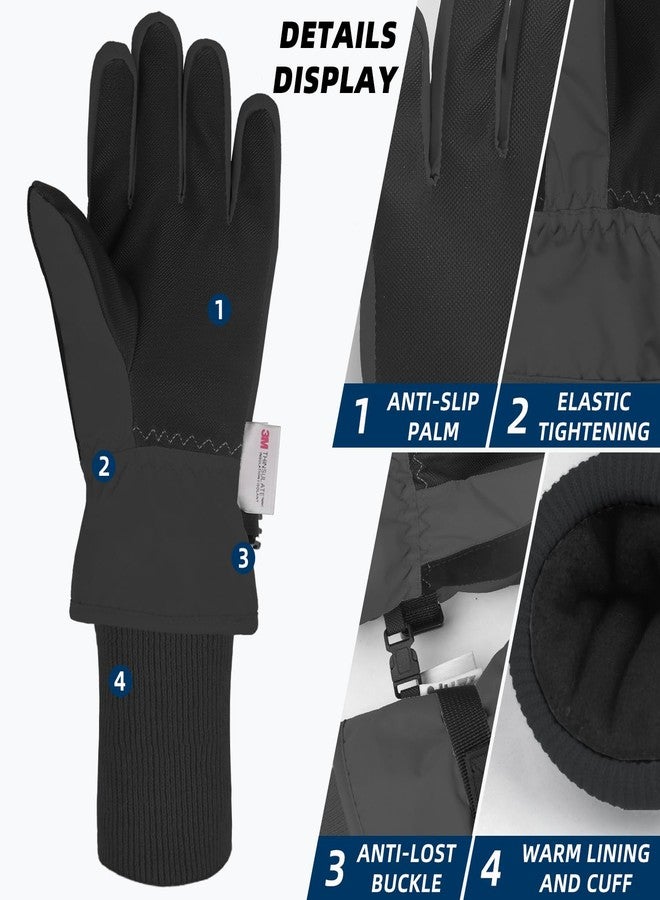 AMYIPO Kids Winter Snow Ski Gloves Children Snowboard Gloves for Boys Girls (Long Cuff - Black, 8-10 Years) - Image 2