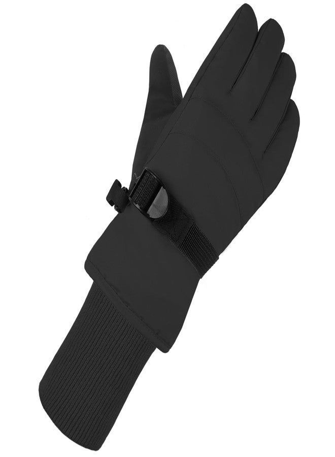 AMYIPO Kids Winter Snow Ski Gloves Children Snowboard Gloves for Boys Girls (Long Cuff - Black, 8-10 Years) - Image 1