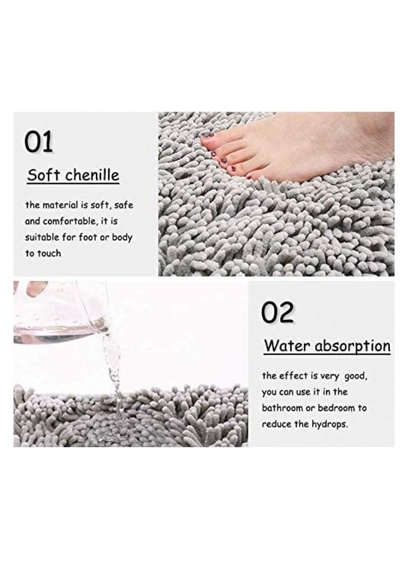 Alissa Bathroom Rugs Chenille Bath Mat Extra Soft Microfiber and Absorbent Rags Non-slip Rubber  Machine Washable Grip and Soft Bathroom Home Kitchen Office (50*70cm, Grey)  - Image 2