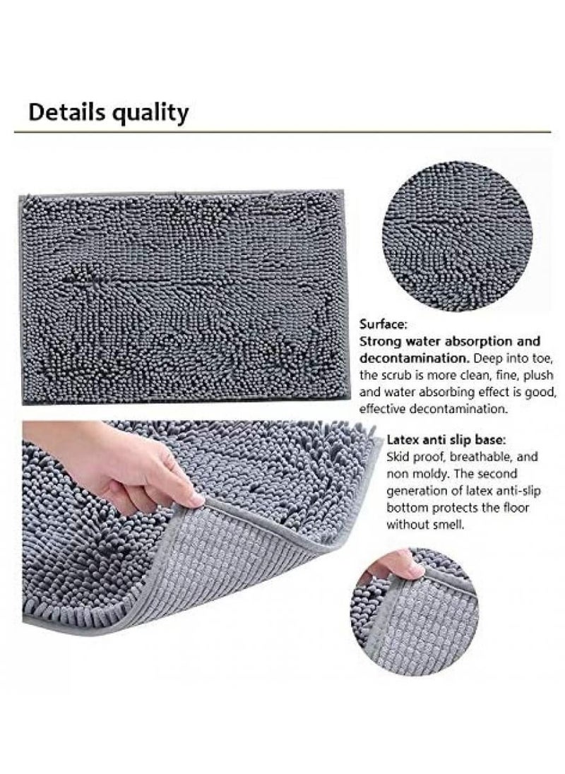 Alissa Bathroom Rugs Chenille Bath Mat Extra Soft Microfiber and Absorbent Rags Non-slip Rubber  Machine Washable Grip and Soft Bathroom Home Kitchen Office (50*70cm, Grey)  - Image 3
