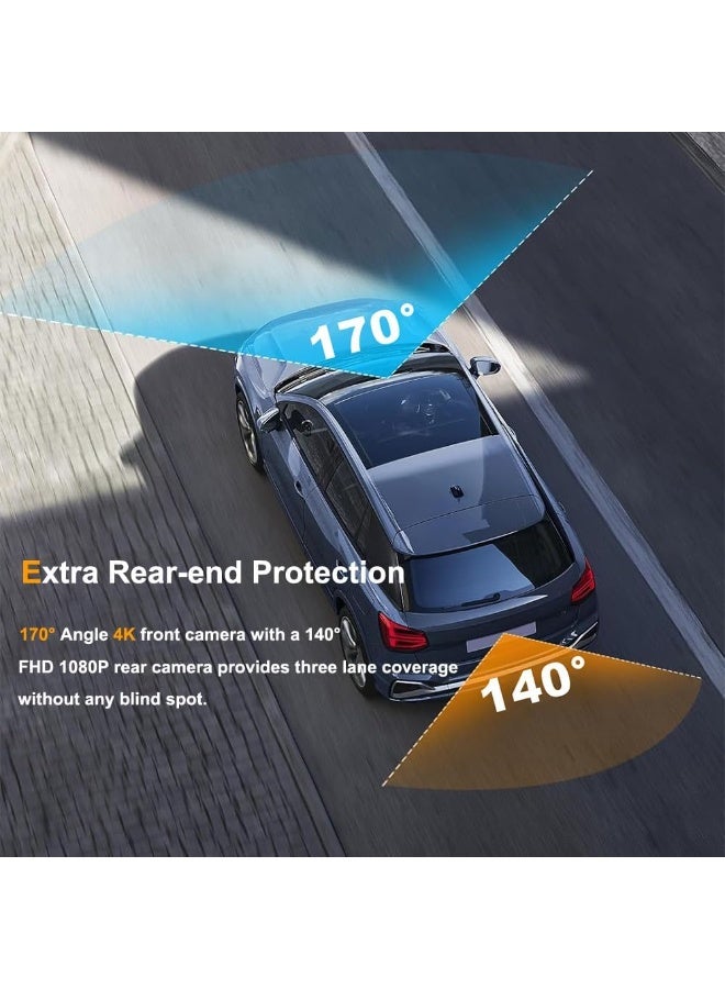 BlueFire 4K WiFi Dual Lens Dash Cam with 1080P Rear Camera 1.97 Inch Display 170° Wide Angle Parking Monitor - Image 3