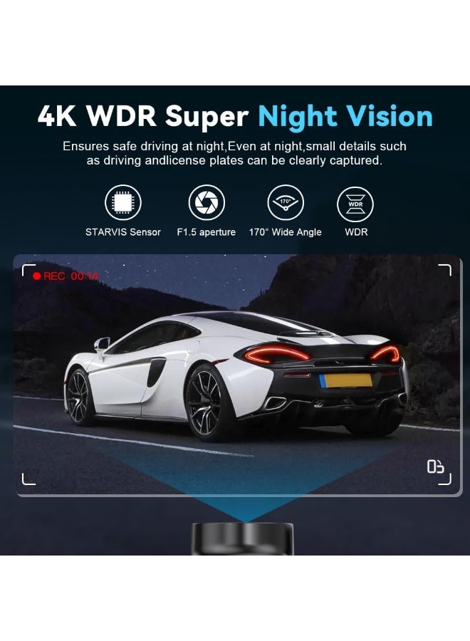 BlueFire 4K WiFi Dual Lens Dash Cam with 1080P Rear Camera 1.97 Inch Display 170° Wide Angle Parking Monitor - Image 5