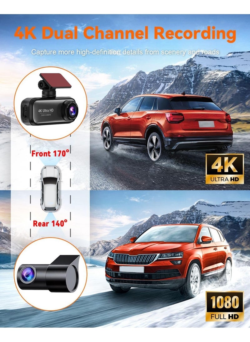 BlueFire 4K WiFi Dual Lens Dash Cam with 1080P Rear Camera 1.97 Inch Display 170° Wide Angle Parking Monitor - Image 4