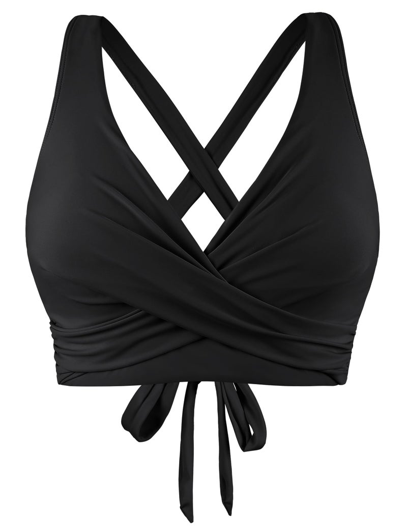 Firpearl Women's Black Bikini Top Push Up Swimsuits with Underwire Bra Support Criss Cross Tie Back Bathing Suit Tops US10-12 - Image 1