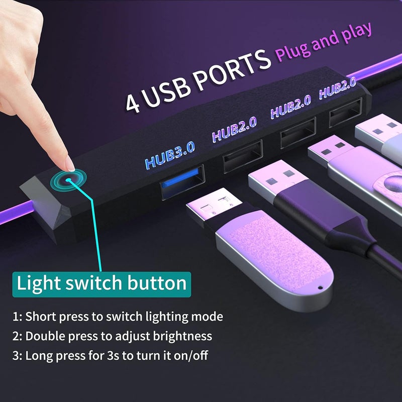 TIDALSOIL RGB Large Gaming Mouse Pad with 4Port USB Hub and 13Lighting Modes, Computer Keyboard Mouse Pad, Oversize Anti-Slip Rubber Base Mouse Mat for Computer PC Games (31.5 x 11.81 in Black,0.15in Thick) - Image 3