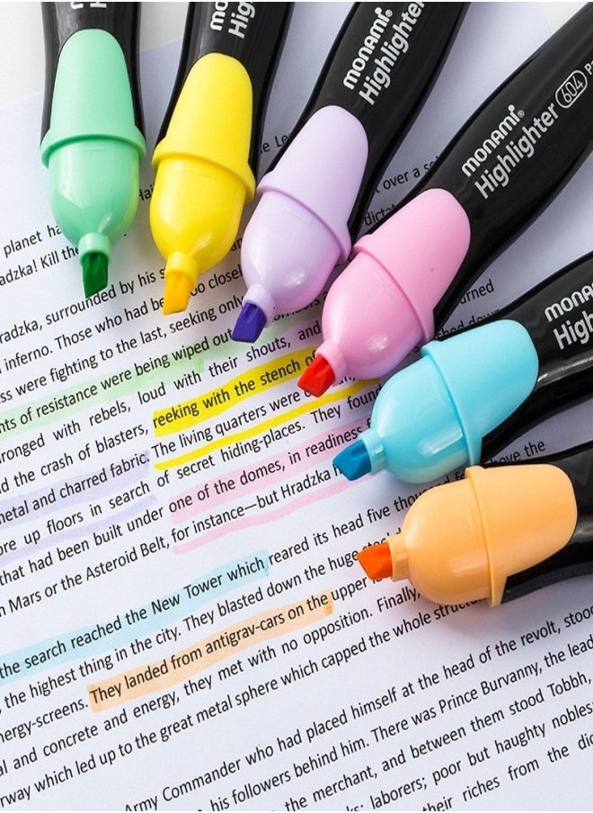 Monami 6-Pack Fluorescent Markers – Bold & Vivid Colors, Wide Chisel Tip for Various Line Thicknesses, Green, Yellow, Orange, Pink, Purple, Bright Blue  - Image 3