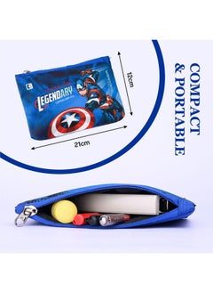 Kuber Industries Kuber Industries Pack of 2 Pencil Pouch|Square Stationary Pencil Case|Pen-Pencil Box for Kids|School Geometry Pouch|Pencil Utility Bag|Zipper Pencil Organizer|Marvel Captain America|Royal Blue  - Image 3
