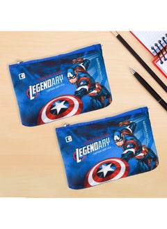 Kuber Industries Kuber Industries Pack of 2 Pencil Pouch|Square Stationary Pencil Case|Pen-Pencil Box for Kids|School Geometry Pouch|Pencil Utility Bag|Zipper Pencil Organizer|Marvel Captain America|Royal Blue  - Image 1