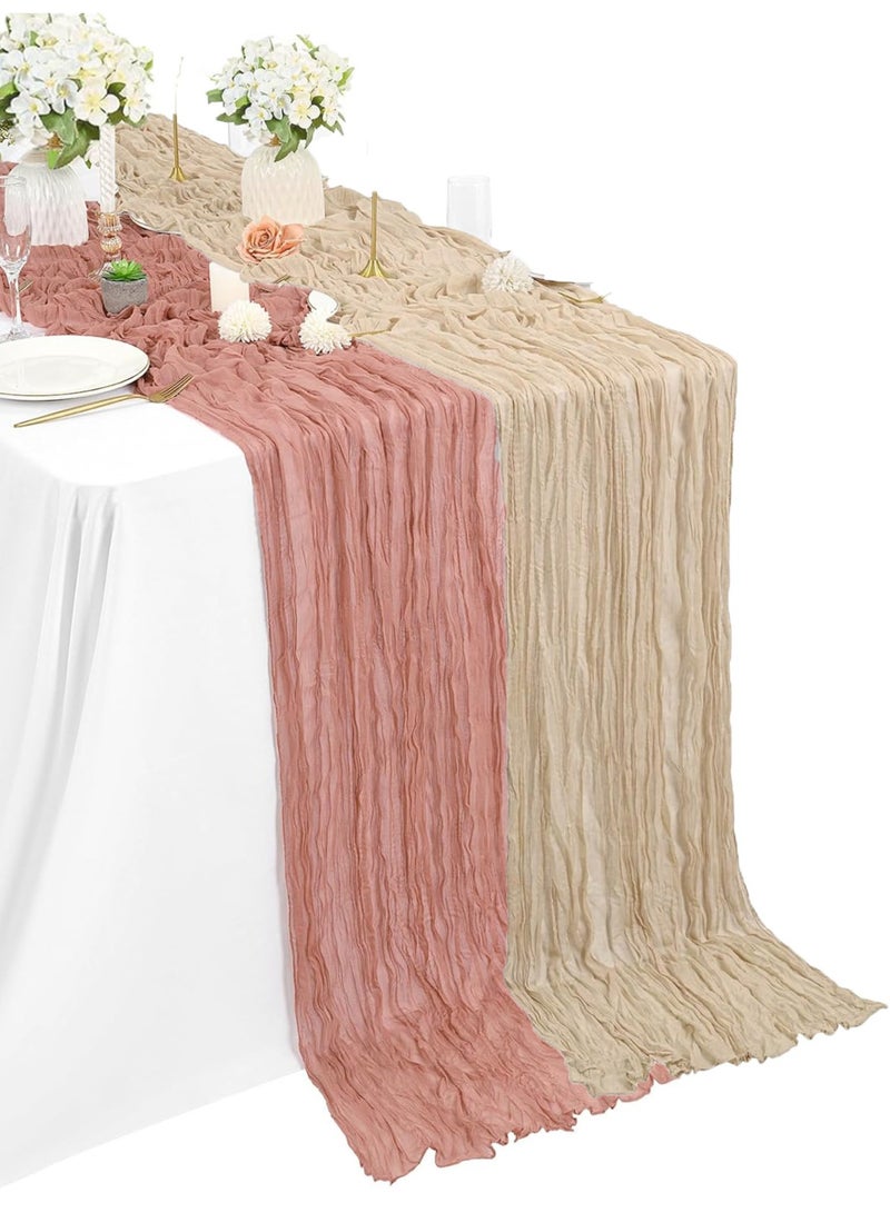 2 قطعة مفرش طاولة مقاس 90 × 300 سم، مفرش طاولة من الشاش المجعد لحفلات الزفاف والاستقبال وحفلات العرائس وتزيين الحفلات، مفرش طاولة شفاف، غطاء طاولة طويل، مفرش طاولة من القماش القطني لتزيين الحفلات - Image 1