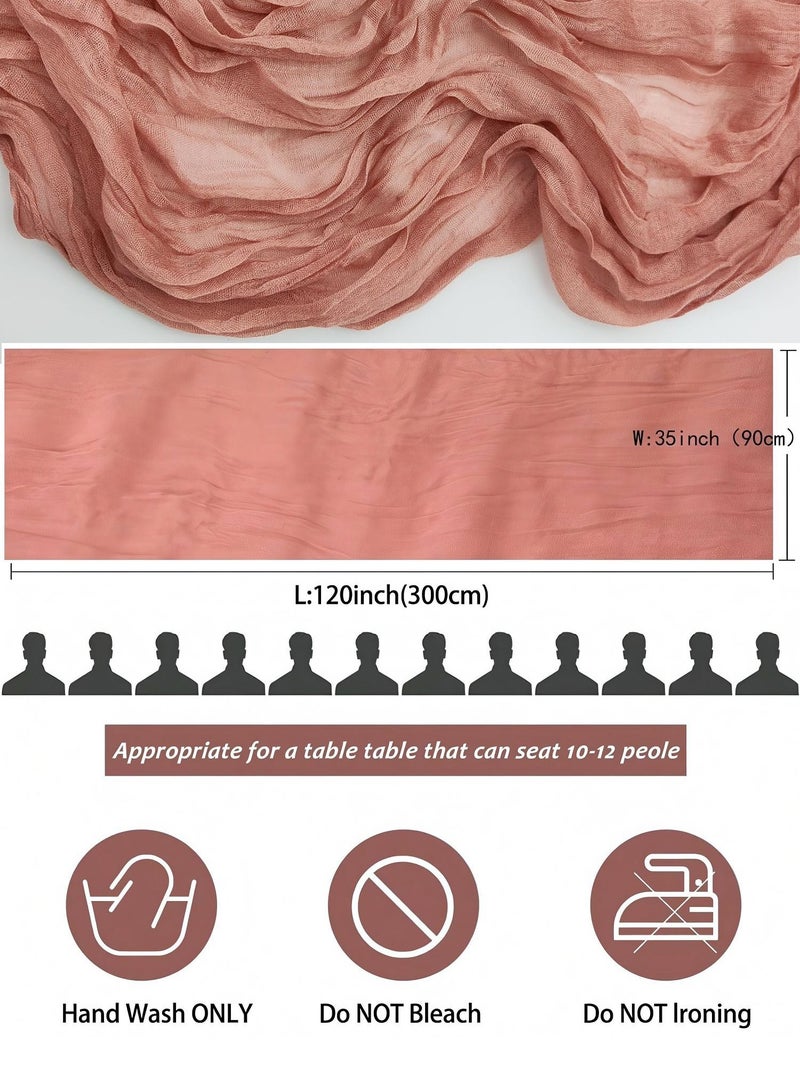 2 قطعة مفرش طاولة مقاس 90 × 300 سم، مفرش طاولة من الشاش المجعد لحفلات الزفاف والاستقبال وحفلات العرائس وتزيين الحفلات، مفرش طاولة شفاف، غطاء طاولة طويل، مفرش طاولة من القماش القطني لتزيين الحفلات - Image 2