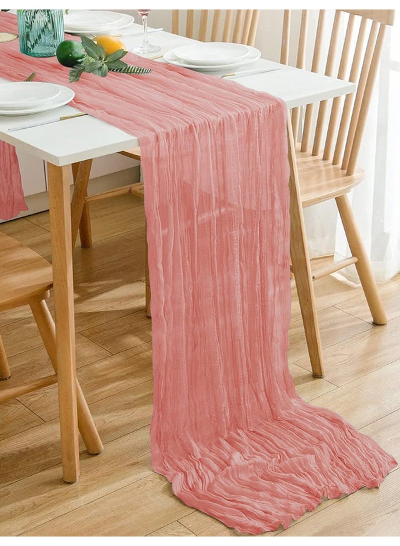 2 قطعة مفرش طاولة مقاس 90 × 300 سم، مفرش طاولة من الشاش المجعد لحفلات الزفاف والاستقبال وحفلات العرائس وتزيين الحفلات، مفرش طاولة شفاف، غطاء طاولة طويل، مفرش طاولة من القماش القطني لتزيين الحفلات - Image 4