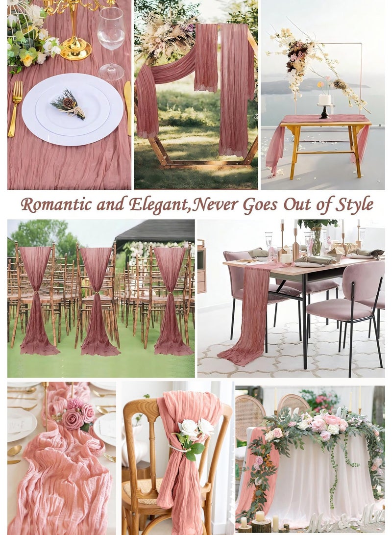 2 قطعة مفرش طاولة مقاس 90 × 300 سم، مفرش طاولة من الشاش المجعد لحفلات الزفاف والاستقبال وحفلات العرائس وتزيين الحفلات، مفرش طاولة شفاف، غطاء طاولة طويل، مفرش طاولة من القماش القطني لتزيين الحفلات - Image 5