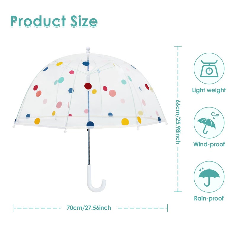 Decalsweet Kids Umbrella Clear Bubble Umbrellas for Rain,Transparent Dome Safety Windproof Umbrella with Easy-Grip Hook Handle for Toddler Girls and Boys - Image 2