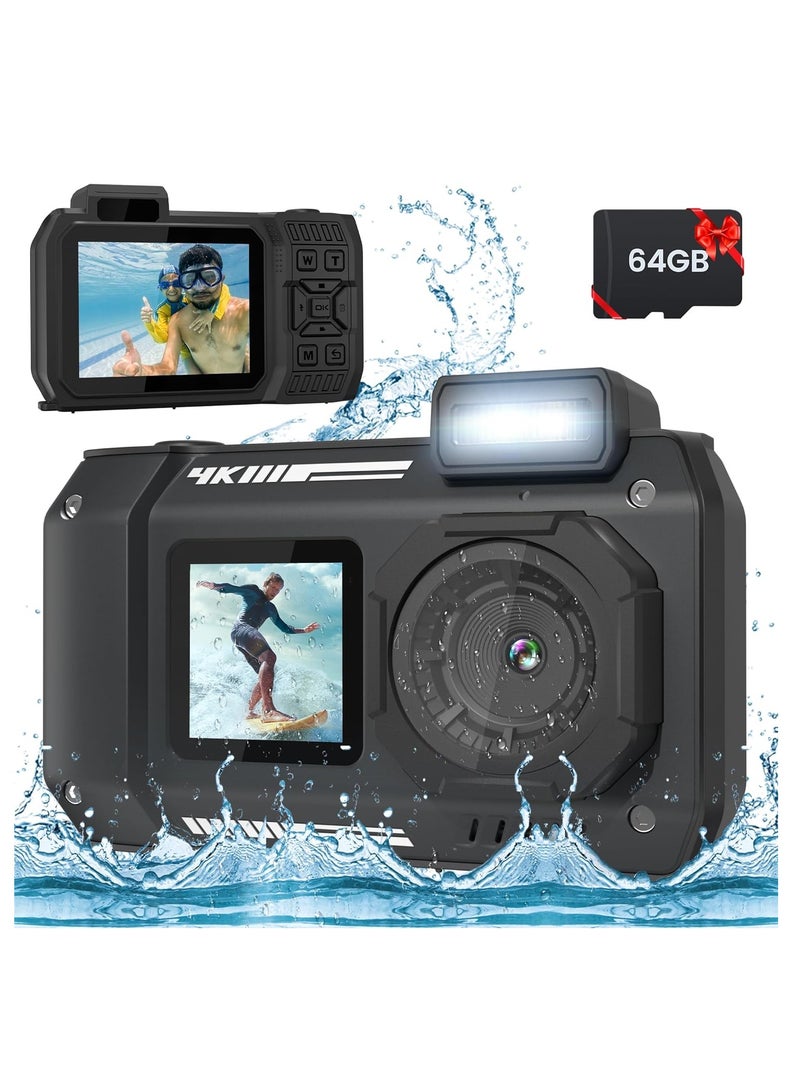 EVEREEN 32FT Underwater Camera 4K 48MP Waterproof Camera Rugged Dustproof Shockproof, Autofocus Selfie Dual-Screen Underwater Camera for Snorkeling Diving Sport Floatable Digital Camera with 64GB Card(Black) - Image 1