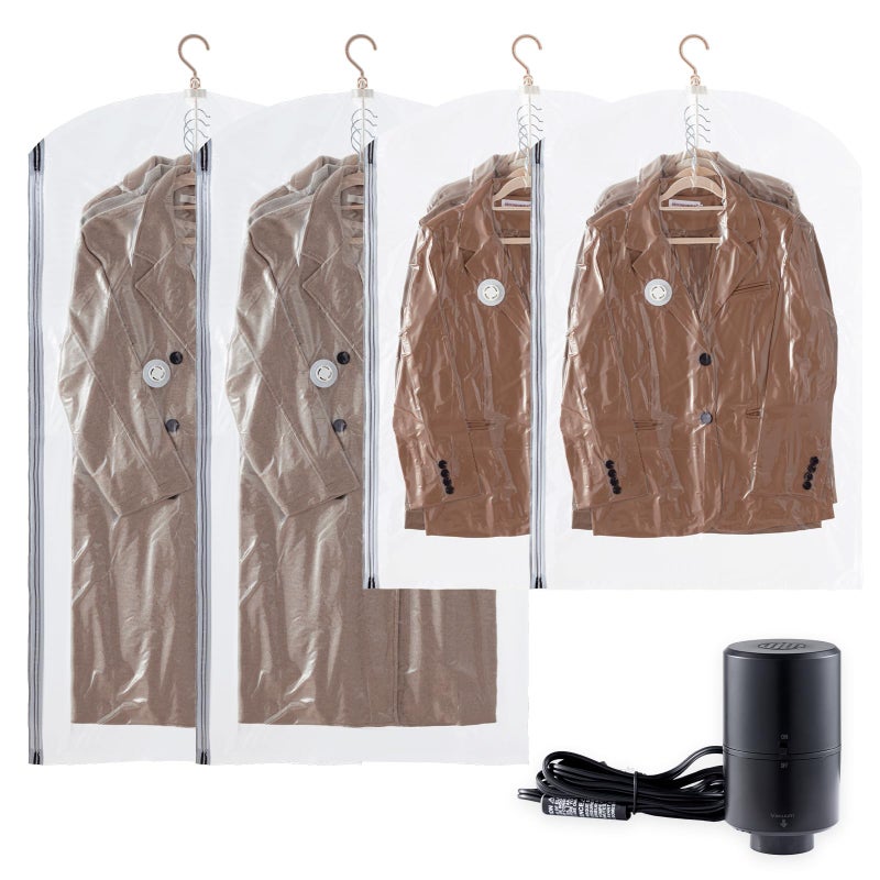 TAILI Hanging Vacuum Sealer Storage Space Saver Bags with Electric Air Pump for Clothing Travel for Coats Closet Organizers 2 Long 2 Short Clear - Image 2