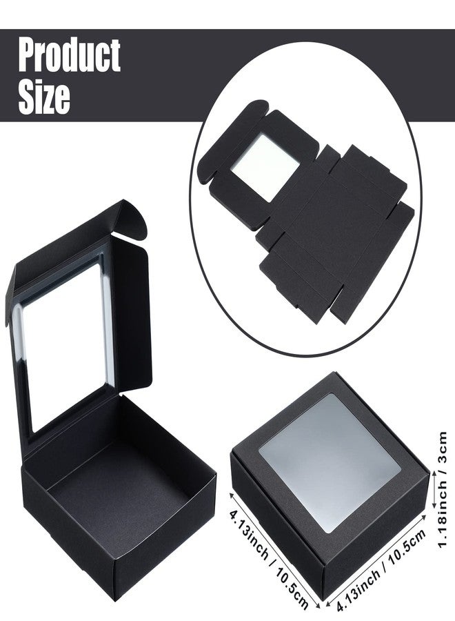 Zonon 30 Kraft Paper Boxes with Window 4.13 x 4.13 x 1.18 Inch Candy Packaging, Small Gift Boxes, Soap holder, Mini Treat Packaging for Bakery Chocolate Jewelry Display(Black) - Image 2