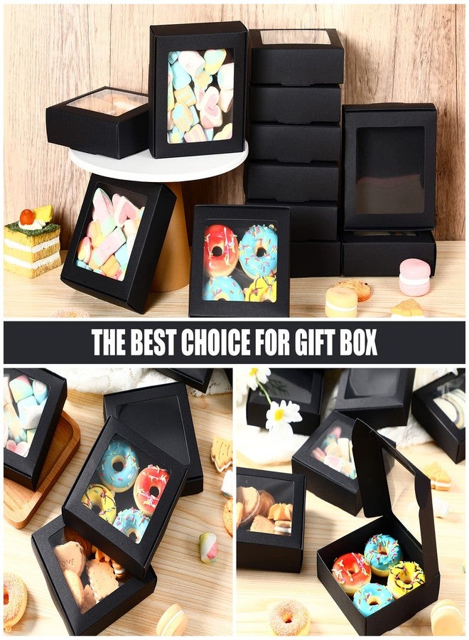 Zonon 30 Kraft Paper Boxes with Window 4.13 x 4.13 x 1.18 Inch Candy Packaging, Small Gift Boxes, Soap holder, Mini Treat Packaging for Bakery Chocolate Jewelry Display(Black) - Image 5