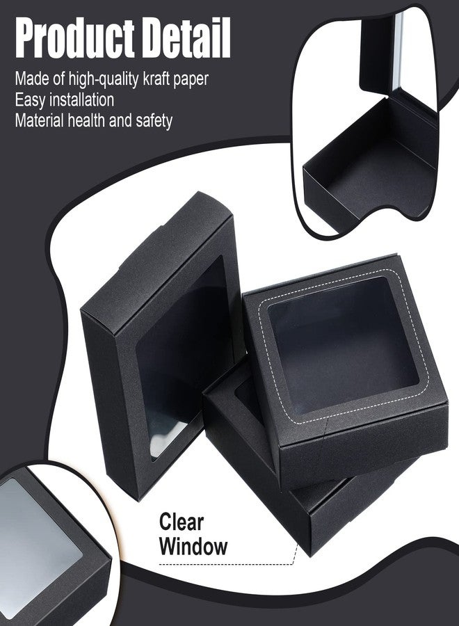 Zonon 30 Kraft Paper Boxes with Window 4.13 x 4.13 x 1.18 Inch Candy Packaging, Small Gift Boxes, Soap holder, Mini Treat Packaging for Bakery Chocolate Jewelry Display(Black) - Image 3