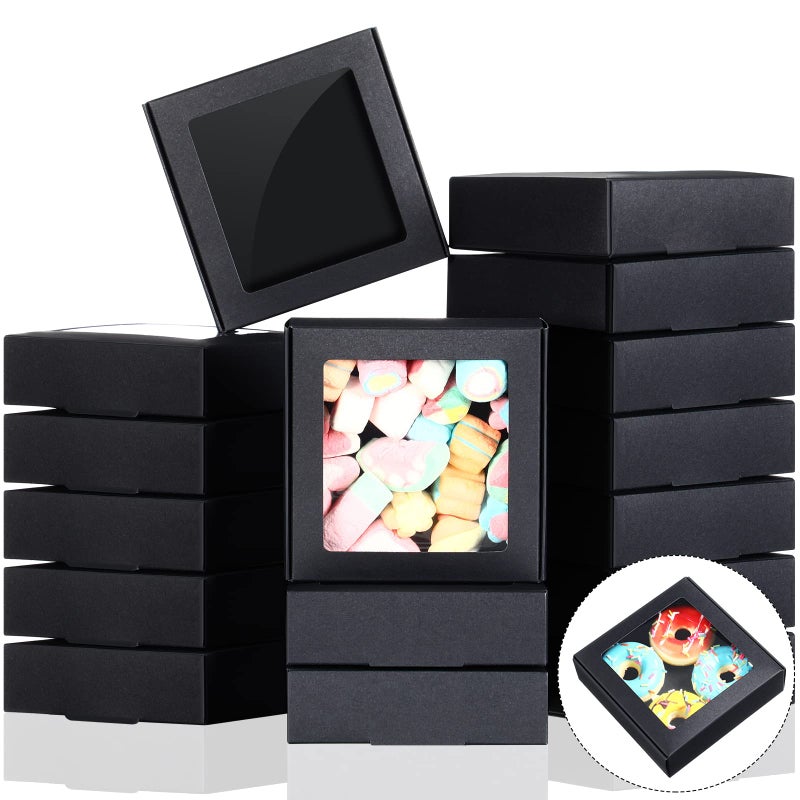 Zonon 30 Kraft Paper Boxes with Window 4.13 x 4.13 x 1.18 Inch Candy Packaging, Small Gift Boxes, Soap holder, Mini Treat Packaging for Bakery Chocolate Jewelry Display(Black) - Image 1