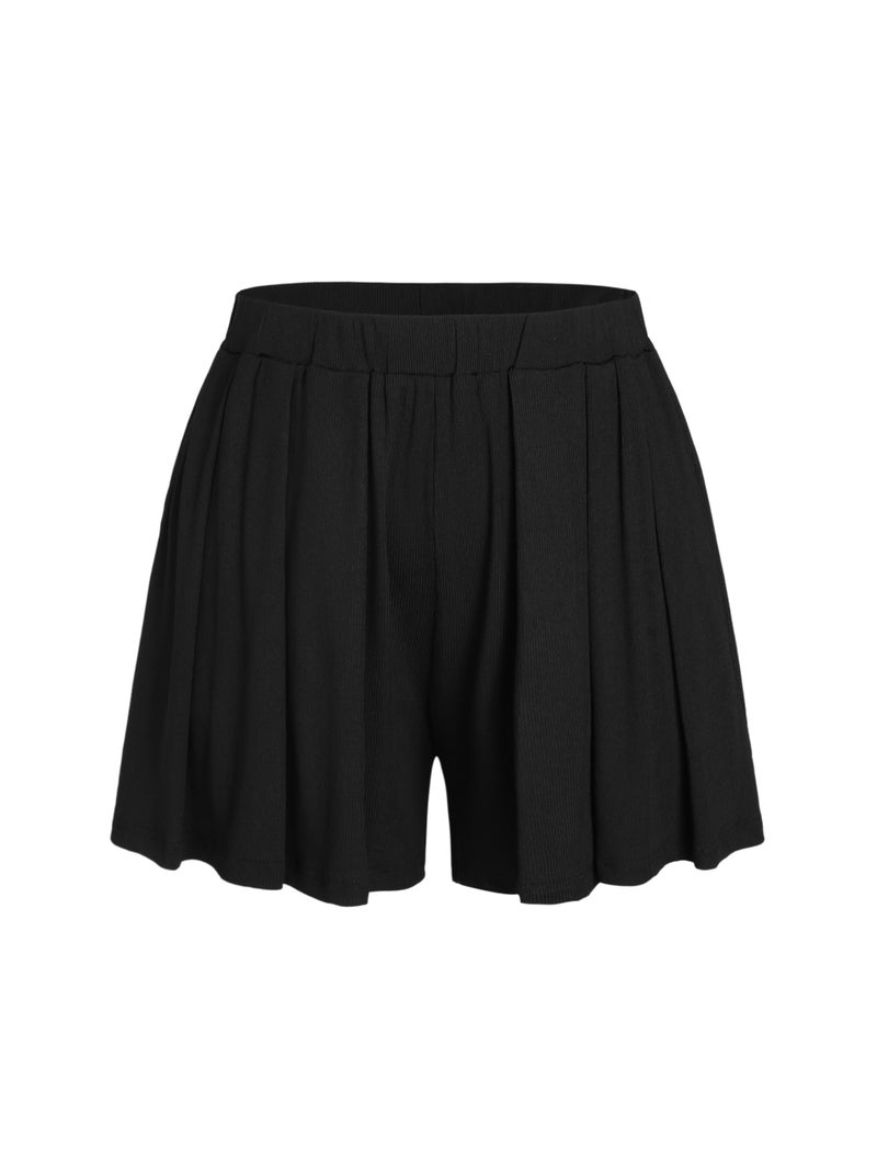 CIDER Plus Size Women Shorts Elastic Waist Wide Leg Flowy Shorts Lounge Summer Vacation Boho Casual Outfits Black - Image 1
