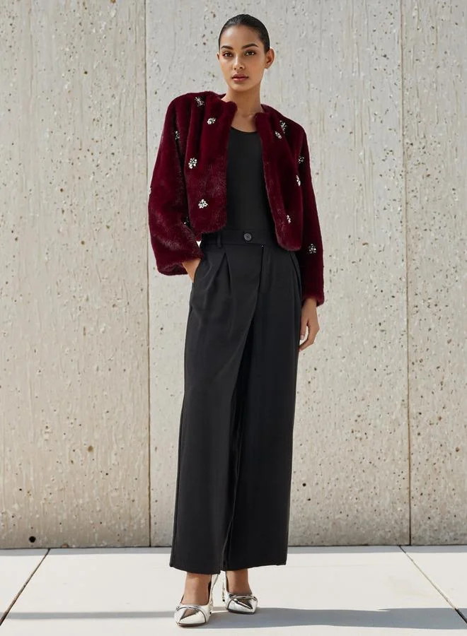 Iconic Iconic Embellished Faux Fur Jacket